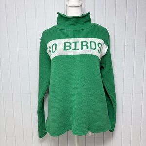 Binghamton Knitting Co Green “Go Birds” Turtleneck Knit Sweater Made in USA